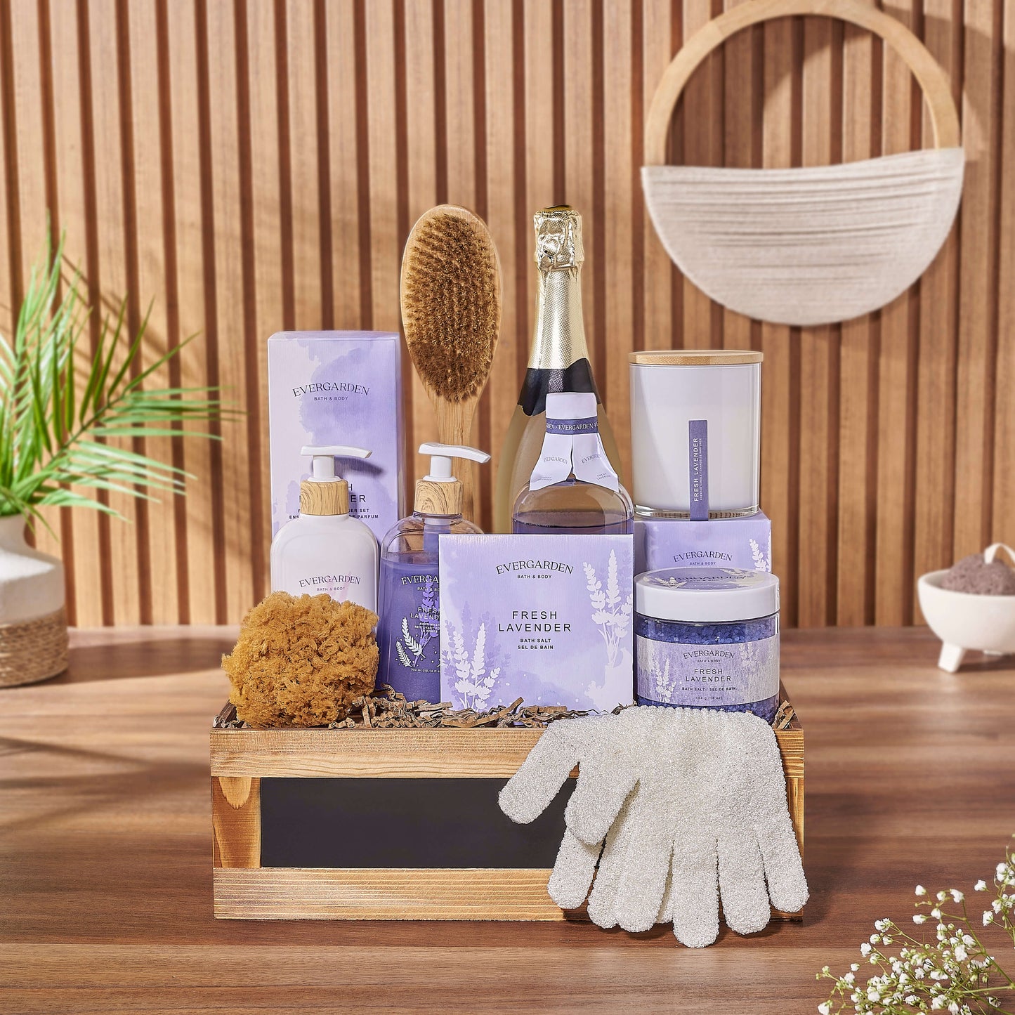 A soothing gift filled with comfort, the Deluxe Lavender & Champagne Spa Gift Set from Boston Baskets - Boston delivery