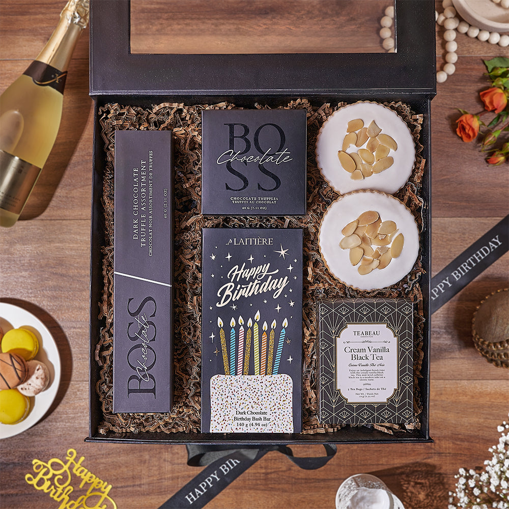 Birthday Bash Dark Chocolate Dessert Gift Box – how the gift is presented