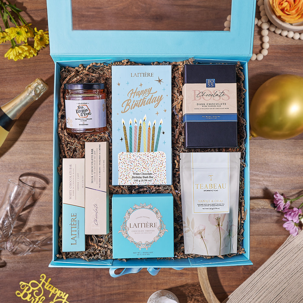 Birthday Chocolate & Chai Gift Box, chocolate gift, chocolate, birthday gift, birthday, tea gift, tea, Boston delivery