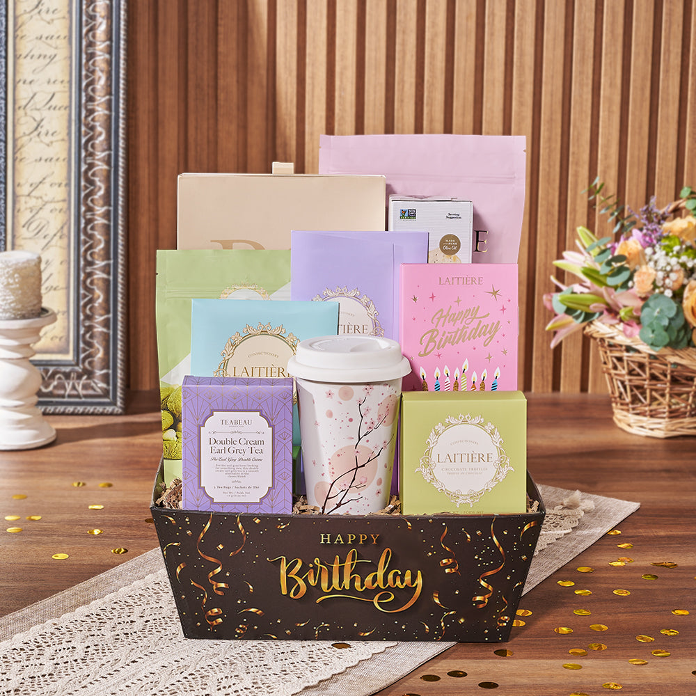 Birthday Truffles and Tea Gift Basket – how the gift is presented