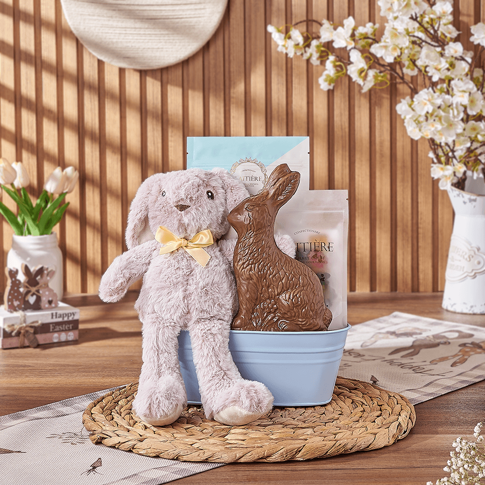 Blue Easter Bunny Gift Basket, chocolate gift, chocolate, easter gift, easter, Boston delivery