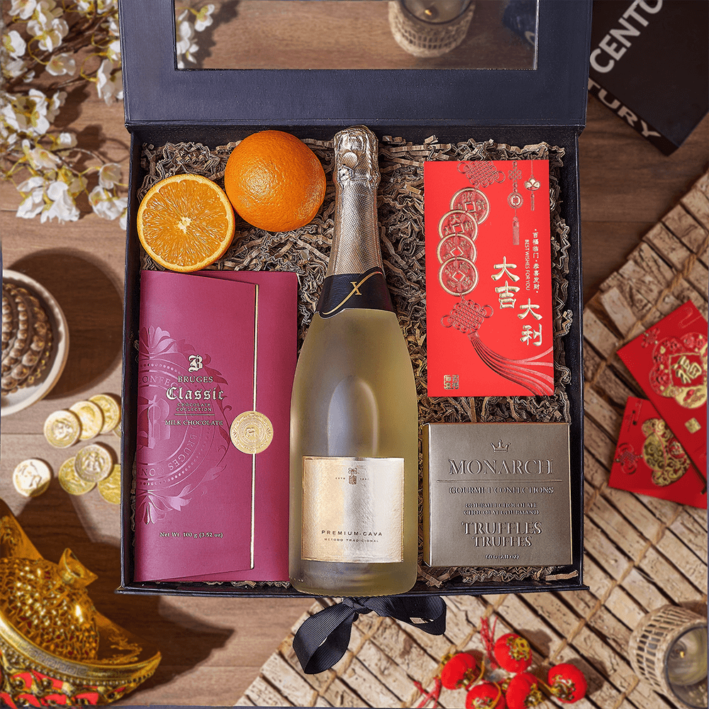 Champagne Chinese New Year Gift Box, chinese new year gift, chinese new year, lunar new year gift, lunar new year, champagne gift, champagne, sparkling wine gift, sparkling wine, Boston delivery