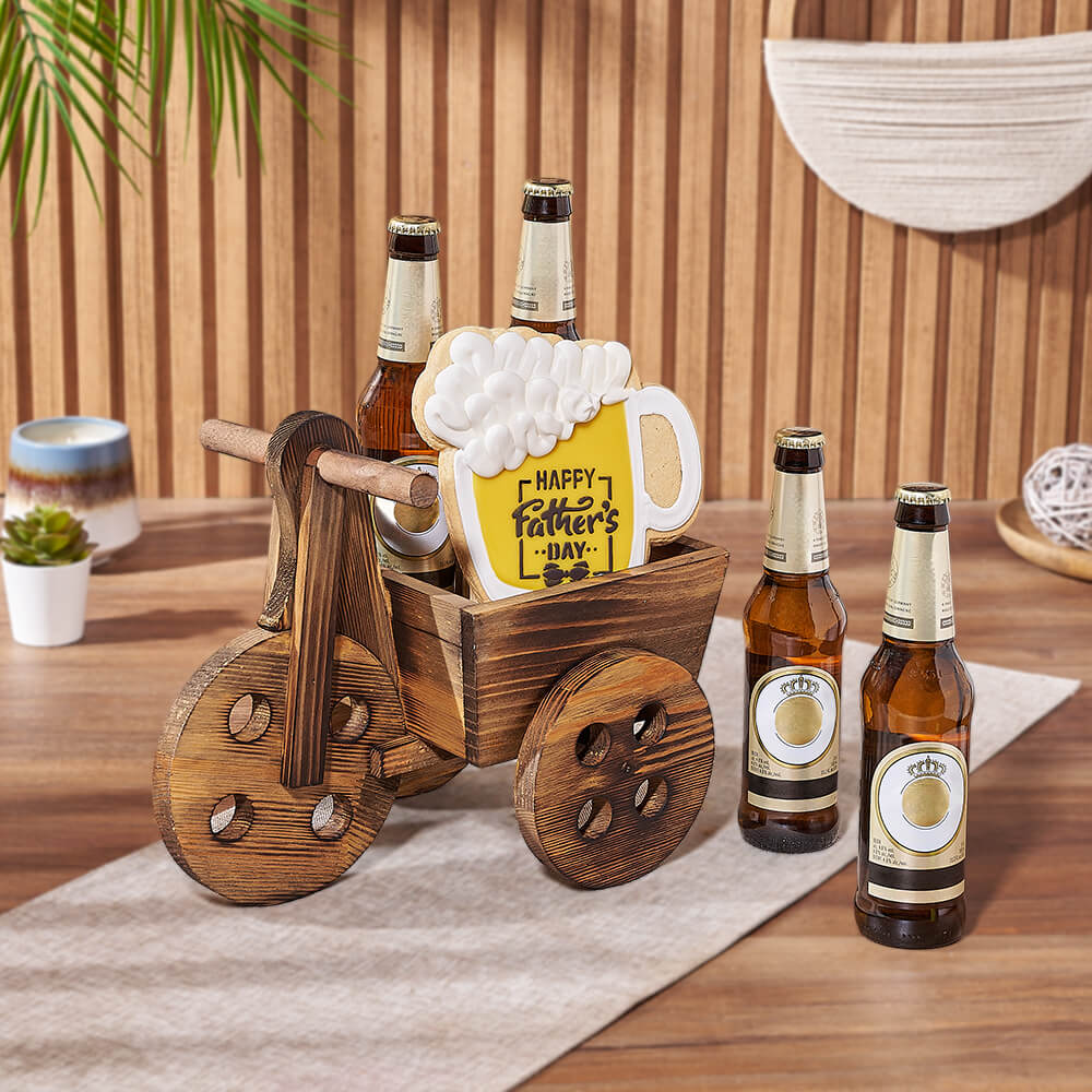 Deluxe Beer Gift Basket with Happy Father’s Day Mug Cookie – how the gift is presented