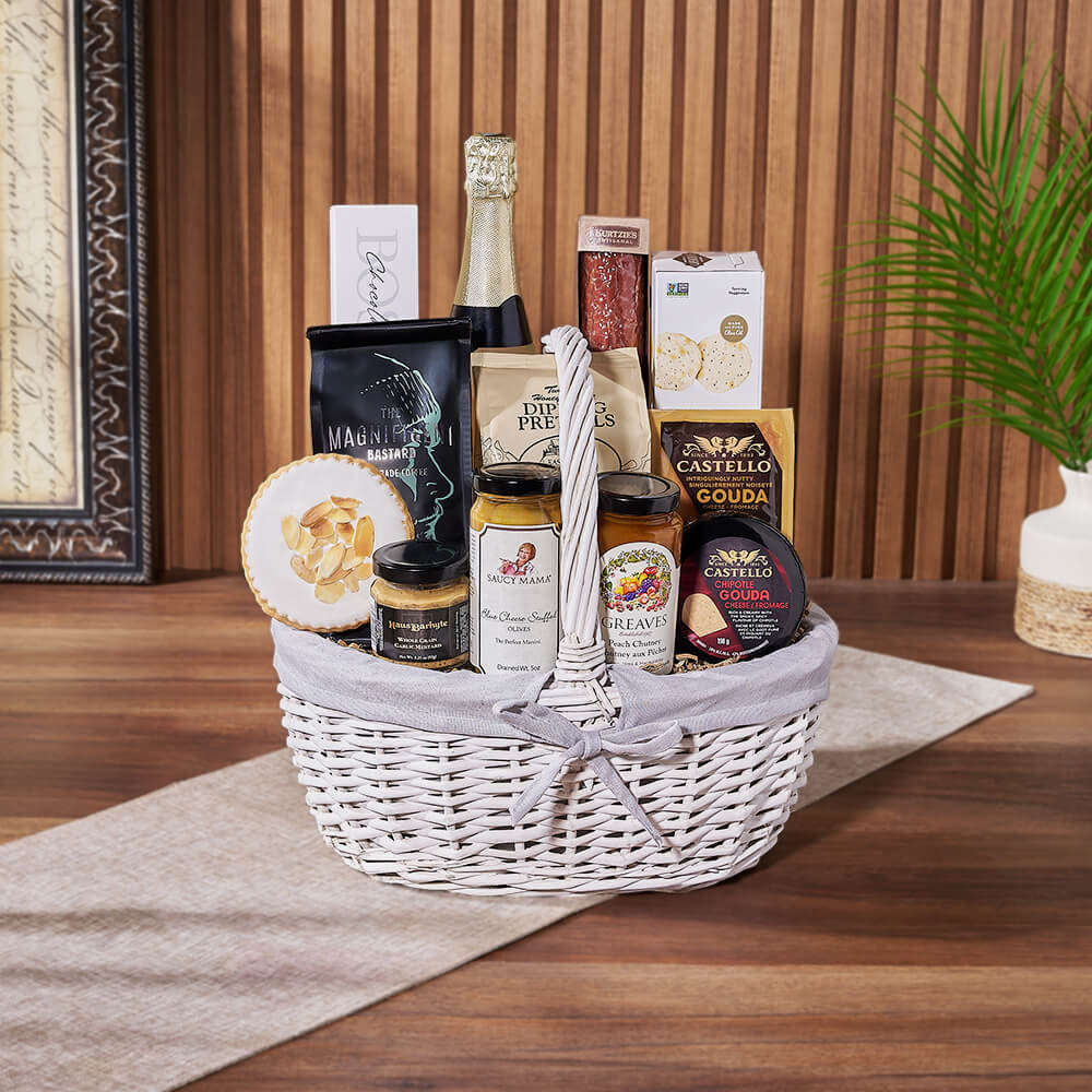 Sparkling Wine and Pretzels Gift Basket – how the gift is presented