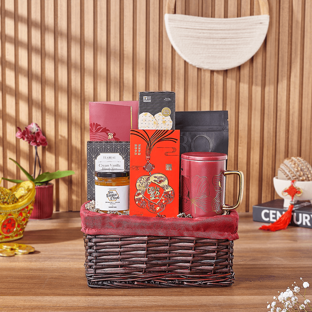 Artisan Chocolate and Tea Gift Basket for Chinese New Year – how the gift is presented
