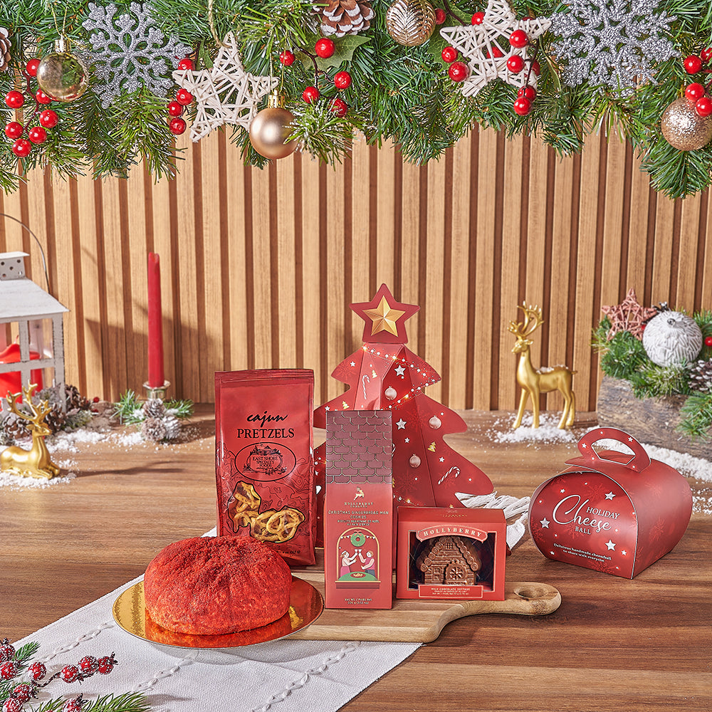 Christmas Gourmet Basket with Chocolate Truffles and Pretzels – how the gift is presented