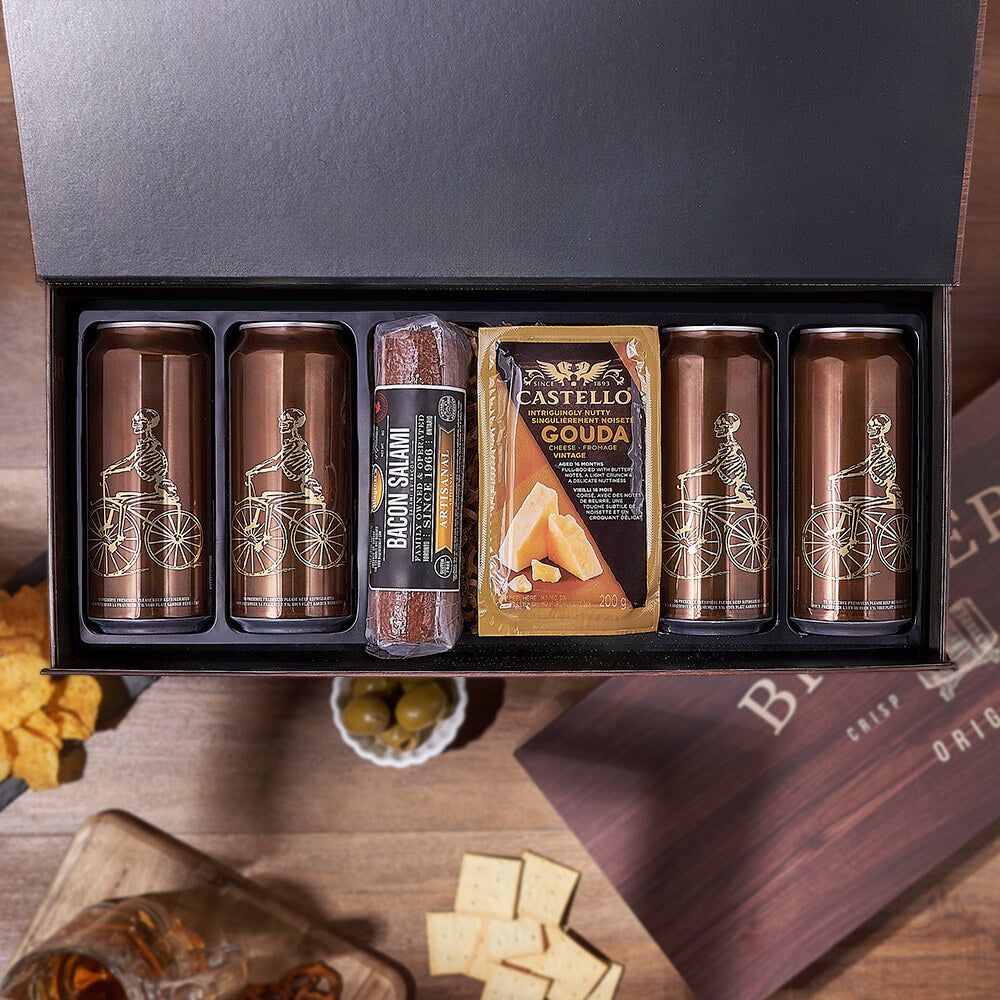 Craft Beer and Salami Snack Basket – how the gift is presented