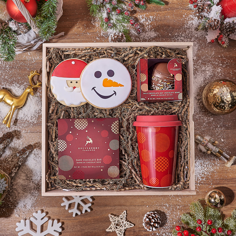 Premium Hot Chocolate Bomb and Cookies Gift Basket – how the gift is presented
