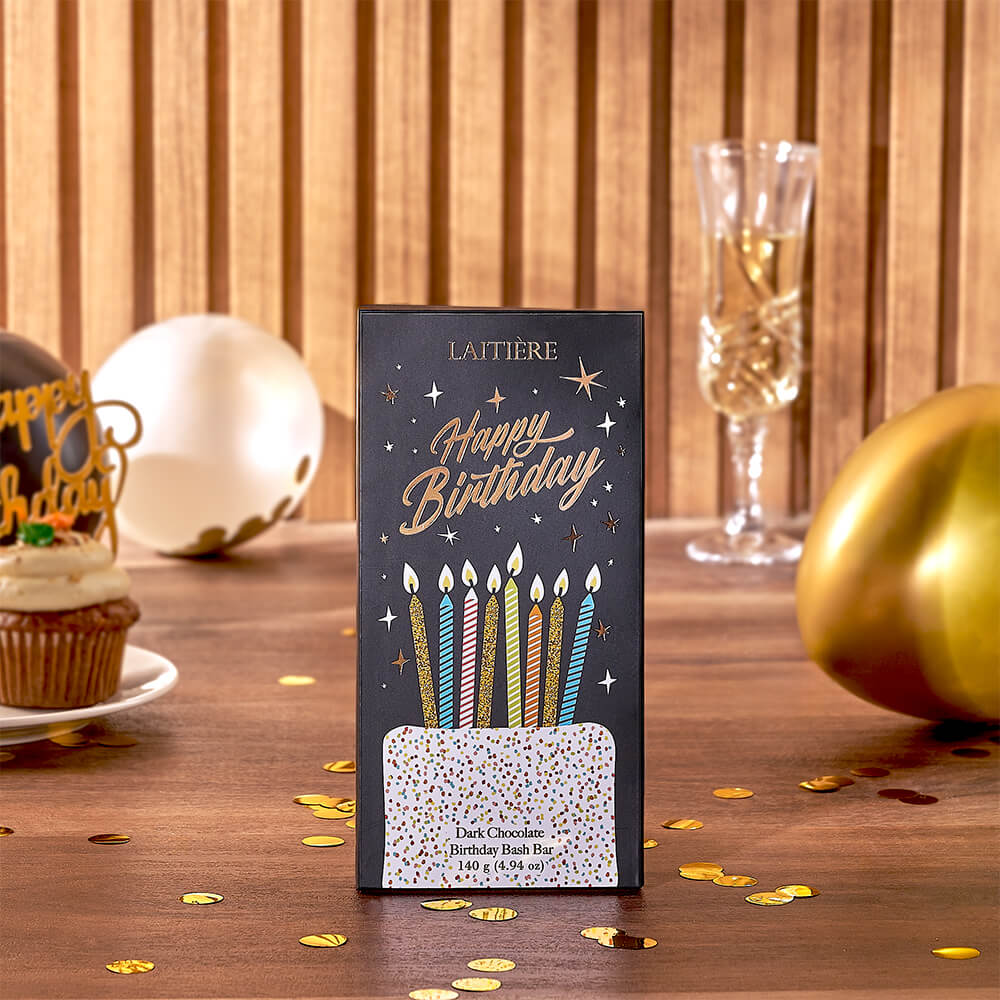 Birthday Beer Celebration with Laitière Dark Chocolate and Wood Carrier – how the gift is presented