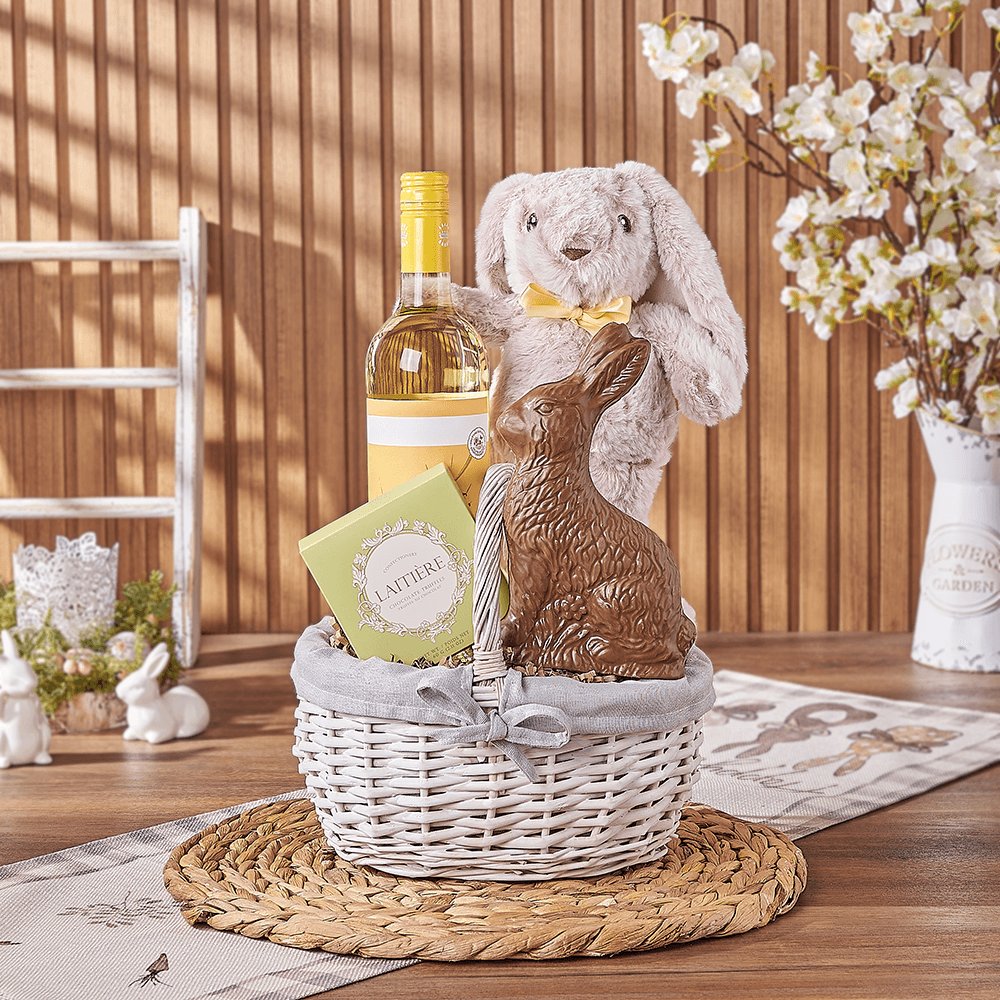Easter Bunny Wine & Chocolate Basket, easter gift, easter, wine gift, wine, chocolate gift, chocolate, Boston delivery