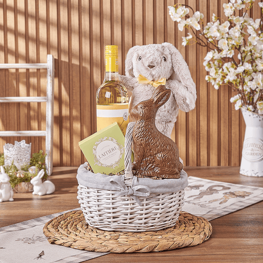 Easter Bunny Wine & Chocolate Basket, easter gift, easter, wine gift, wine, chocolate gift, chocolate, Boston delivery