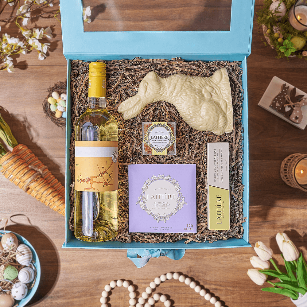Easter Bunny & Wine Gift Box, wine gift, wine, chocolate gift, chocolate, easter gift, easter, Boston delivery