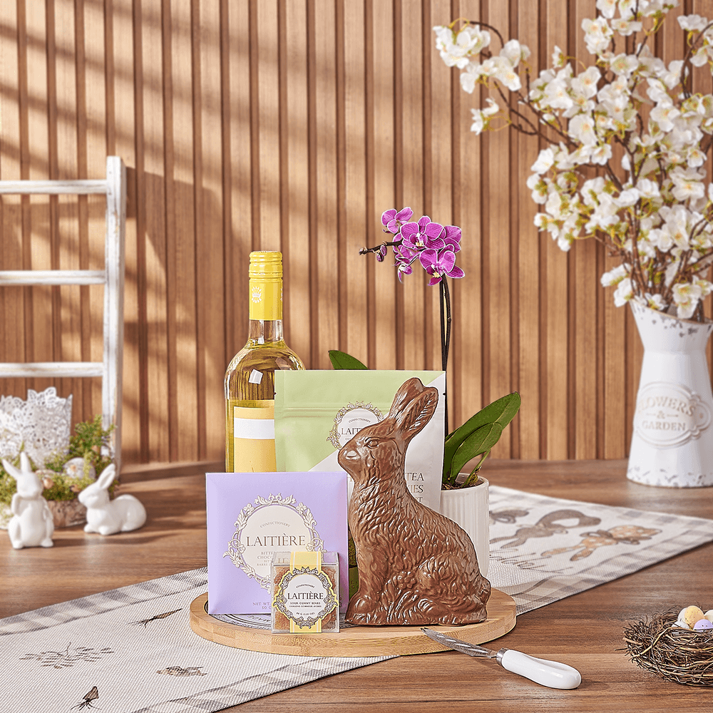 Easter Wine & Orchid Gift Board, wine gift, wine, easter gift, easter, orchid gift, orchid, plant gift, plant, Boston delivery