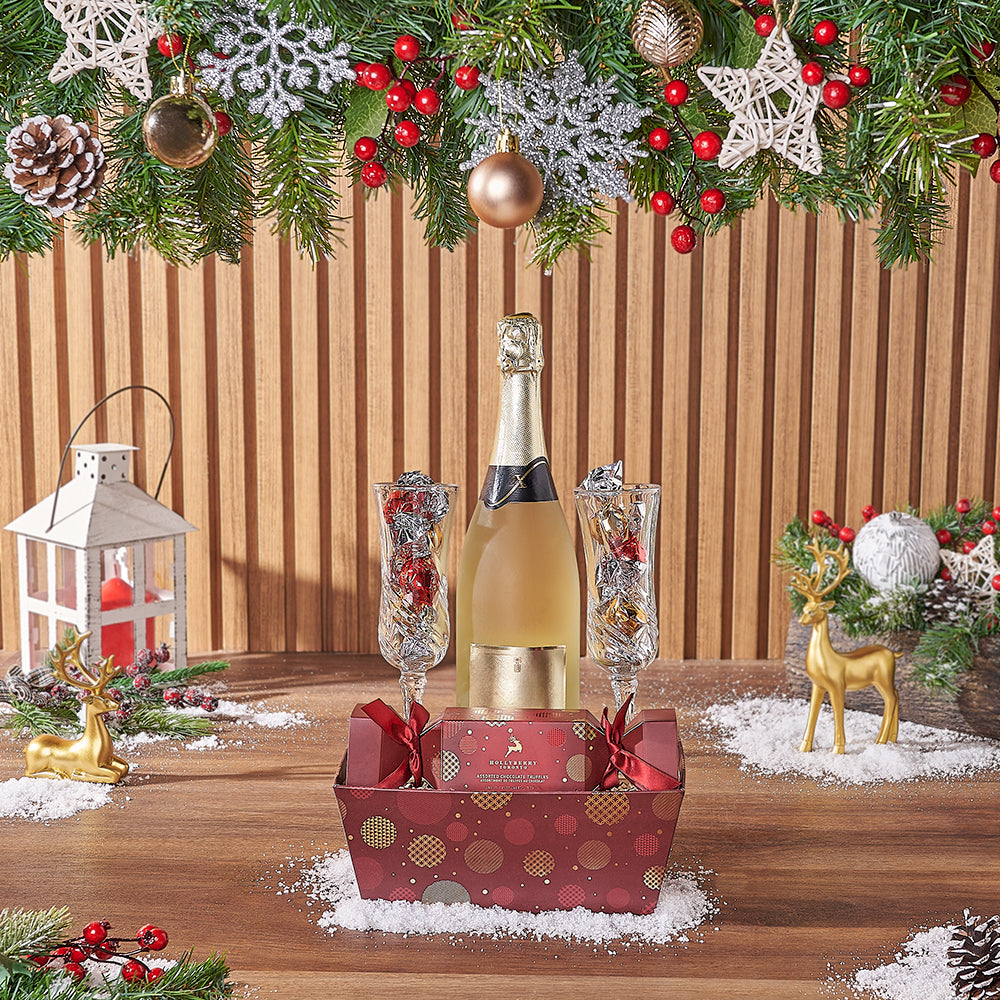 Holiday Sparkling Wine with Assorted Chocolate Truffles Gift – how the gift is presented