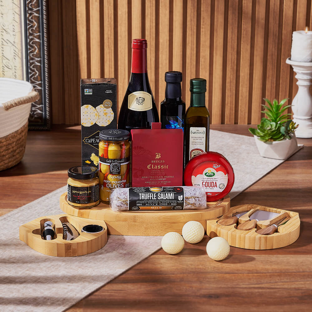 Golf Cheese Board Wine Basket – how the gift is presented