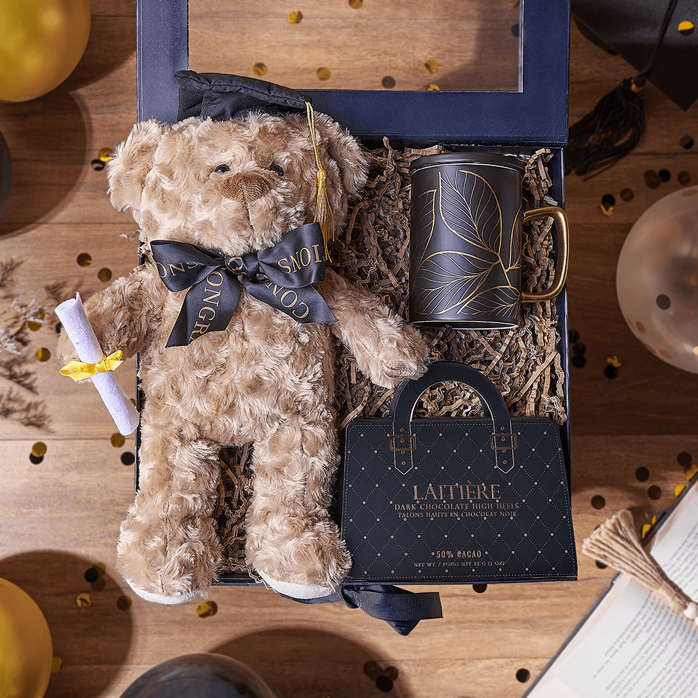 Graduation Plush Teddy Bear Gift in Blue Folding Box – how the gift is presented