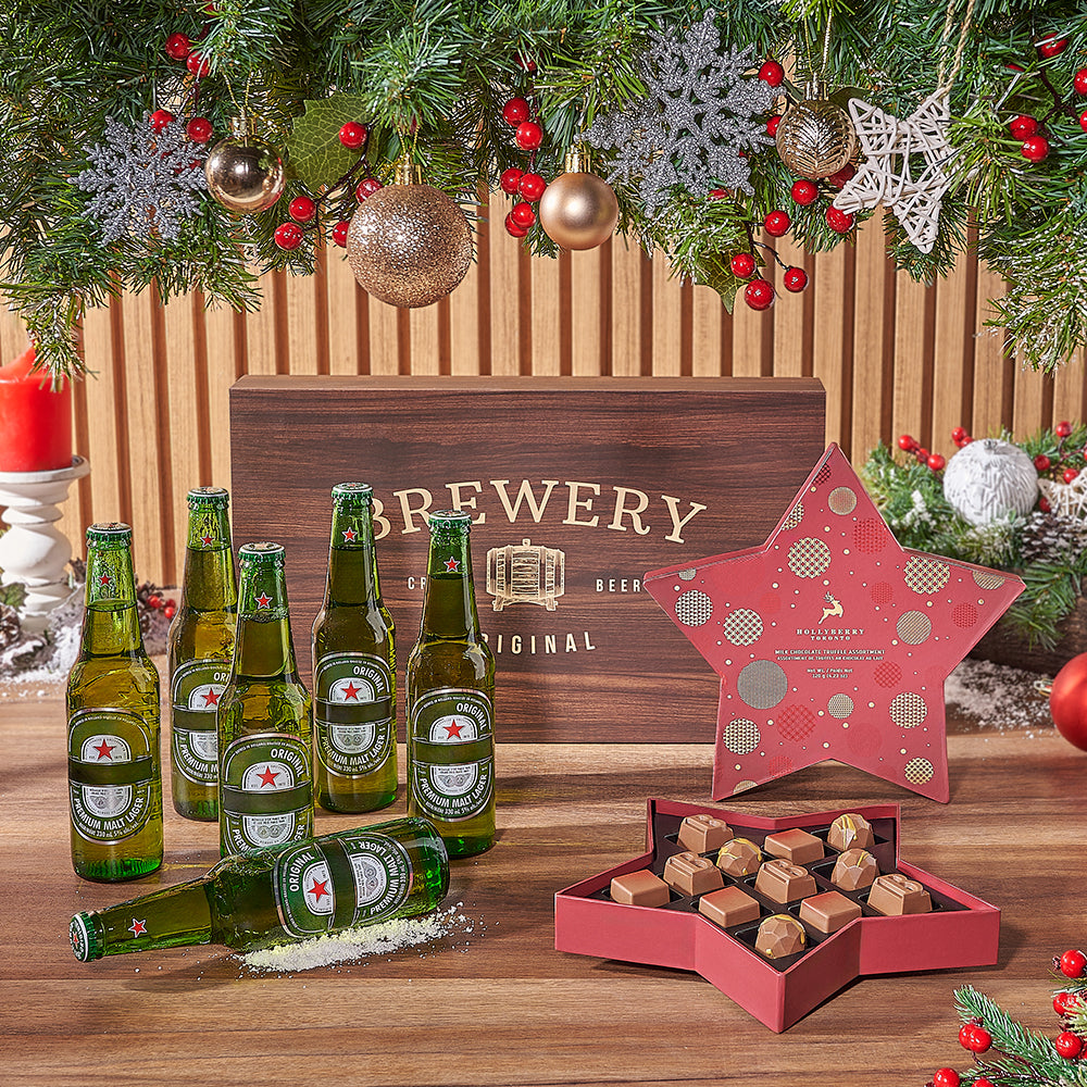 Deluxe Beer and Hollyberry Truffle Holiday Gift Box – how the gift is presented