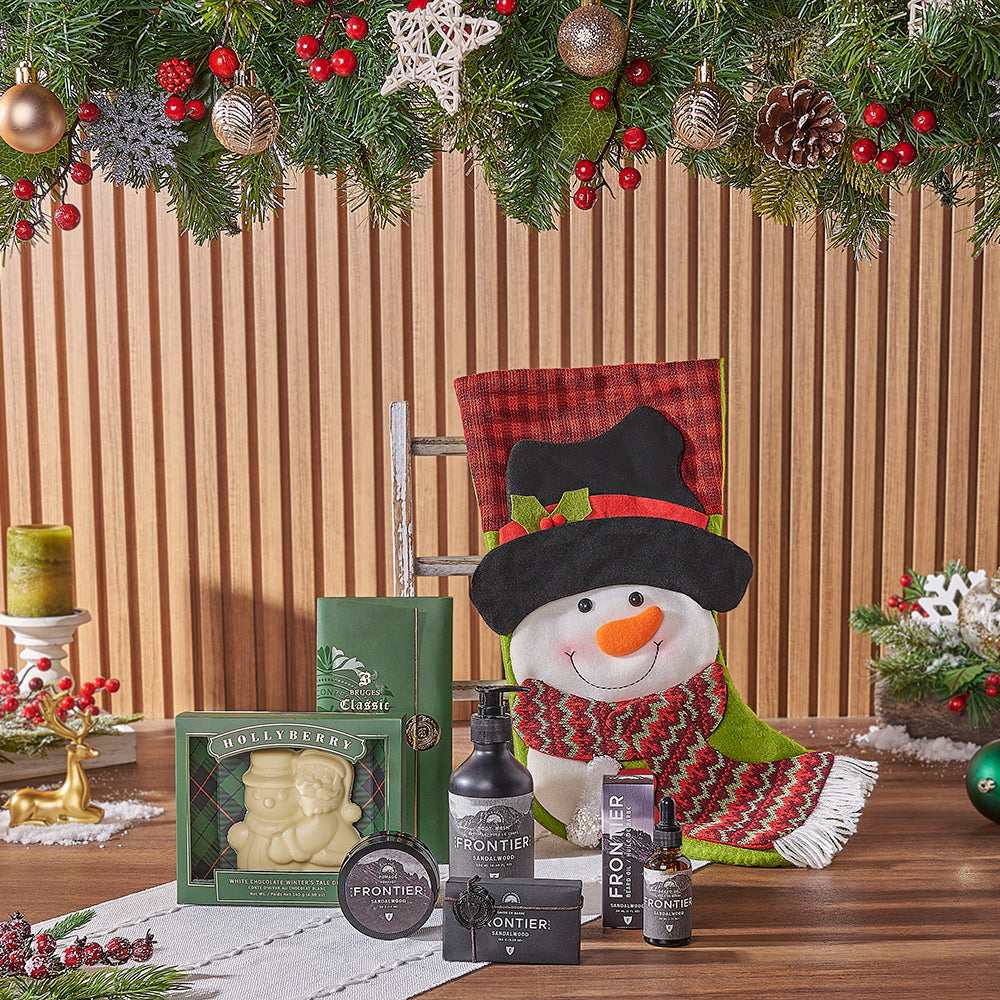 Men's Spa Holiday Stocking Gift with White Chocolate and Sandalwood – how the gift is presented