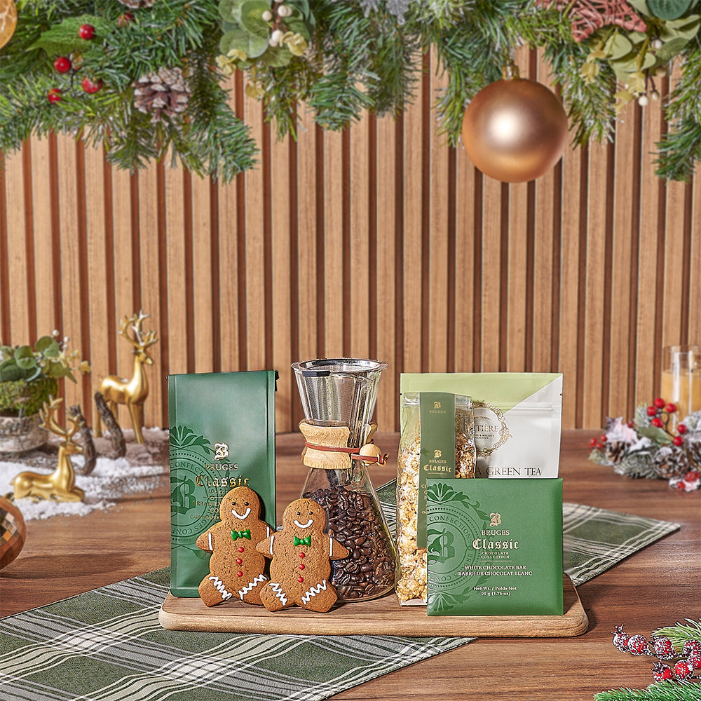 Holiday Gift Basket with Gourmet Coffee and Treats – how the gift is presented