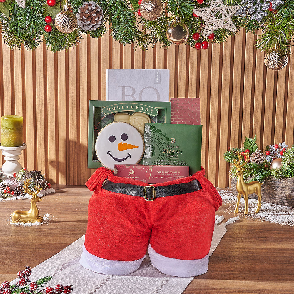 Medium Santa Pants Christmas White Chocolate Gift Bag – how the gift is presented