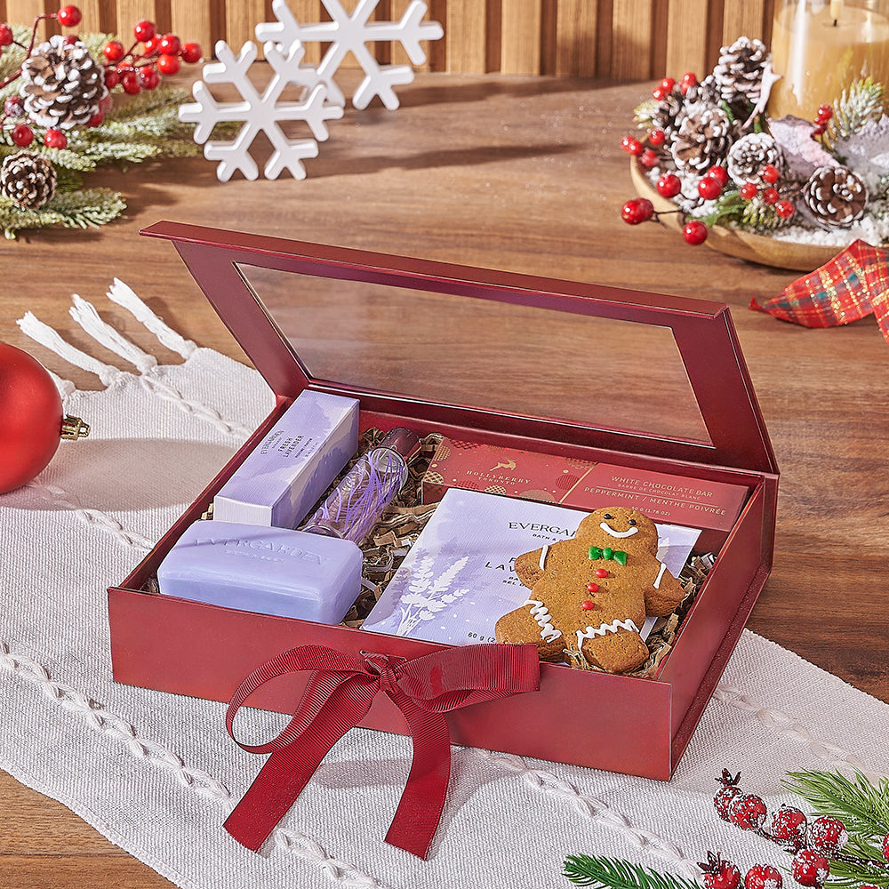 Lavender Spa Holiday Gift Box, spa gift, spa, Christmas gift, Christmas, chocolate gift, chocolate, Boston delivery