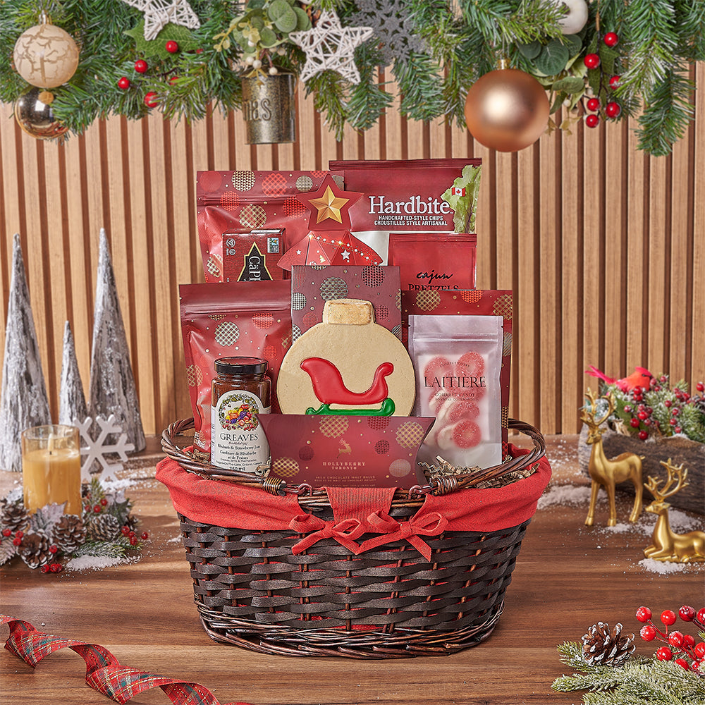 Deluxe Holiday Snack Gift Basket with Chocolates and Treats – how the gift is presented