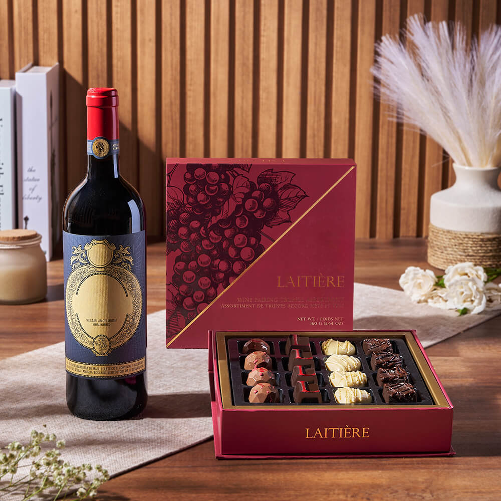 Wine with Chocolate Truffles Gift – how the gift is presented