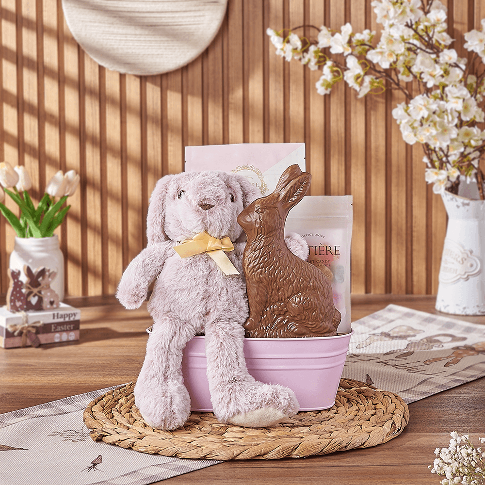 Pink Easter Bunny Gift Basket, chocolate gift, chocolate, easter gift, easter, Boston delivery