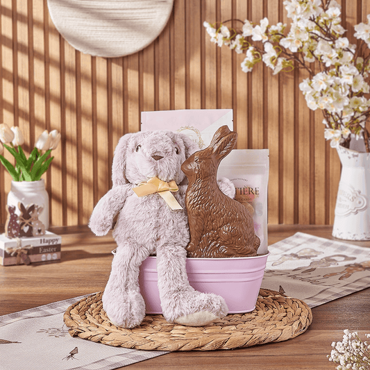 Pink Easter Bunny Gift Basket, chocolate gift, chocolate, easter gift, easter, Boston delivery
