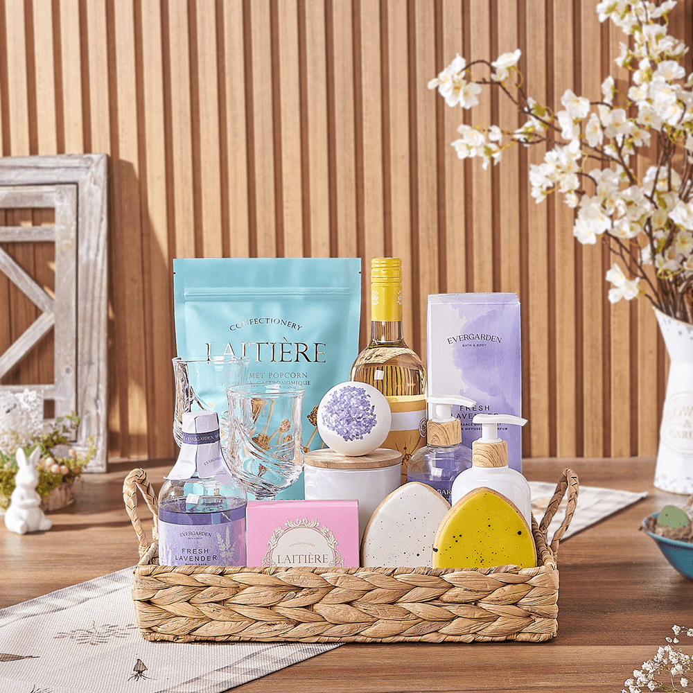 Relaxing Easter Spa & Wine Gift, spa gift, spa, wine gift, wine, easter gift, easter, Boston delivery