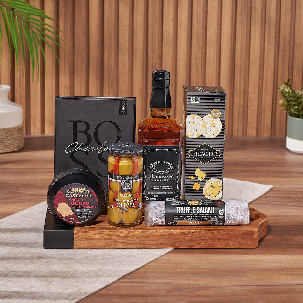 Salami, Cheese & Liquor Board, Boston – how the gift is presented