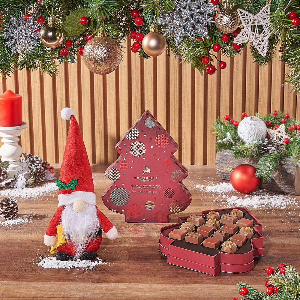 Festive Chocolate Truffle Gift Set with Plush Santa Claus – how the gift is presented