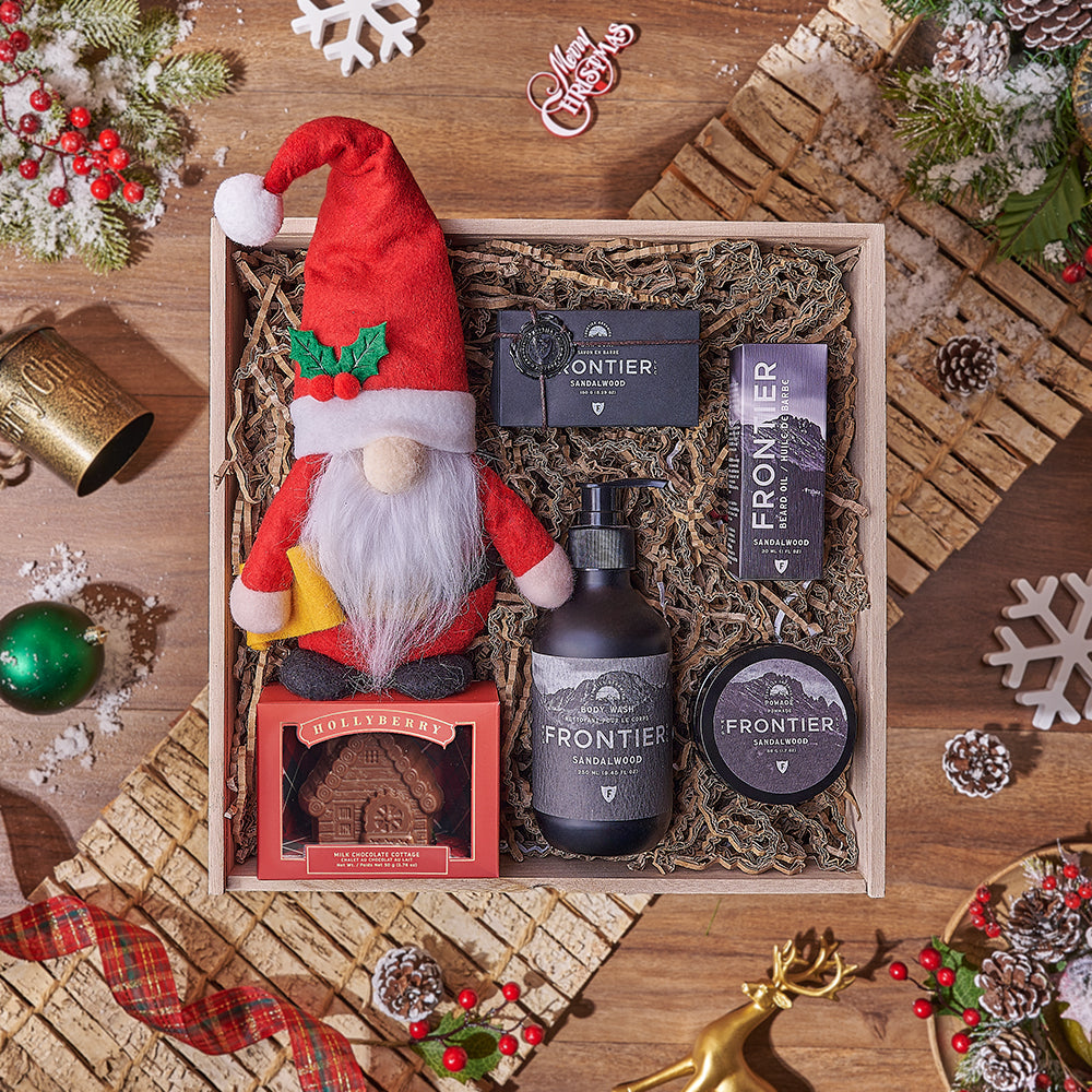 Santa Claus Plush Spa Gift Crate with Milk Chocolate Treats – how the gift is presented