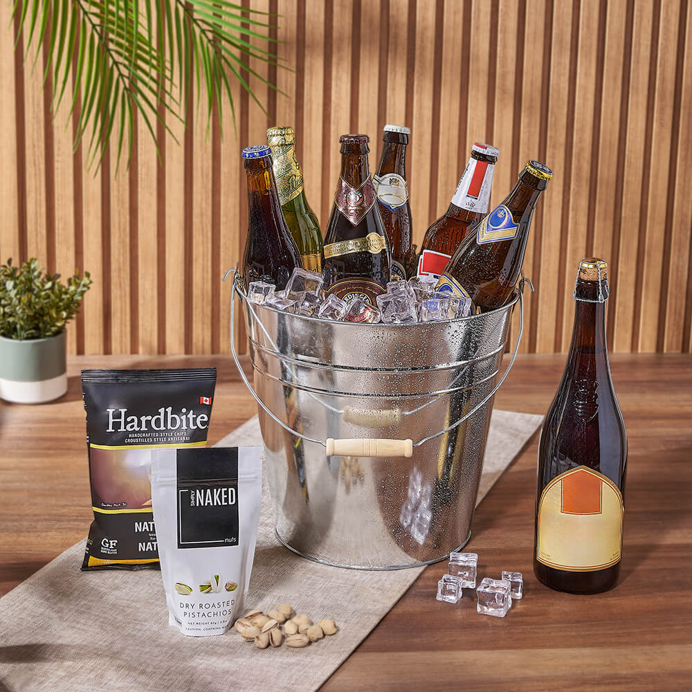 Deluxe Beer and Gourmet Snack Gift Bucket with Hardbite Chips – how the gift is presented