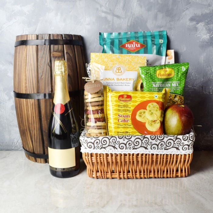 Diwali Sparkling Champagne Gift Basket – how the gift is presented