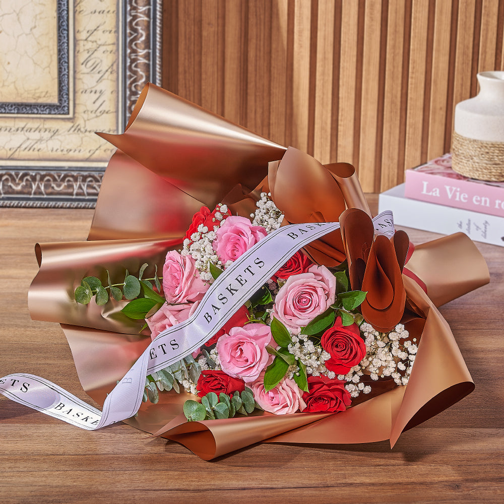 Fresh 12-Stem Rose Bouquet in Floral Wrap – how the gift is presented