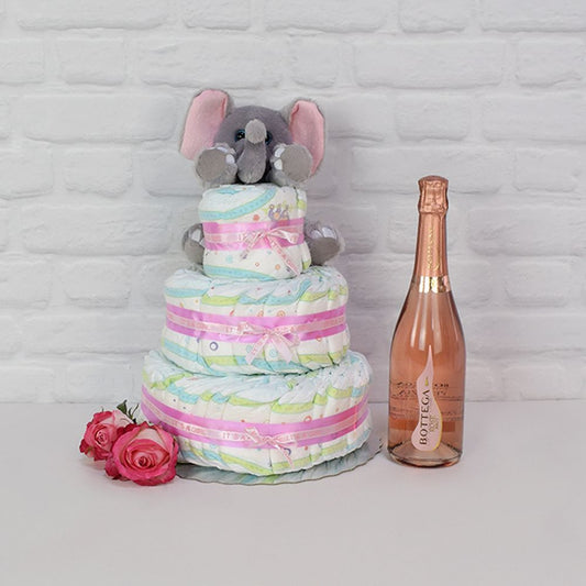 The Diaper Gateau Gift Set with Champagne - Boston Baskets - Boston Delivery