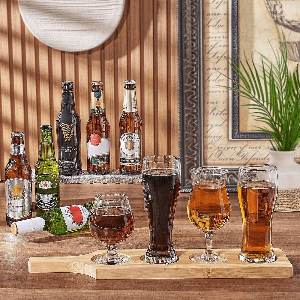 Premium Beer Flight Sampler with Glasses Gift Basket – how the gift is presented