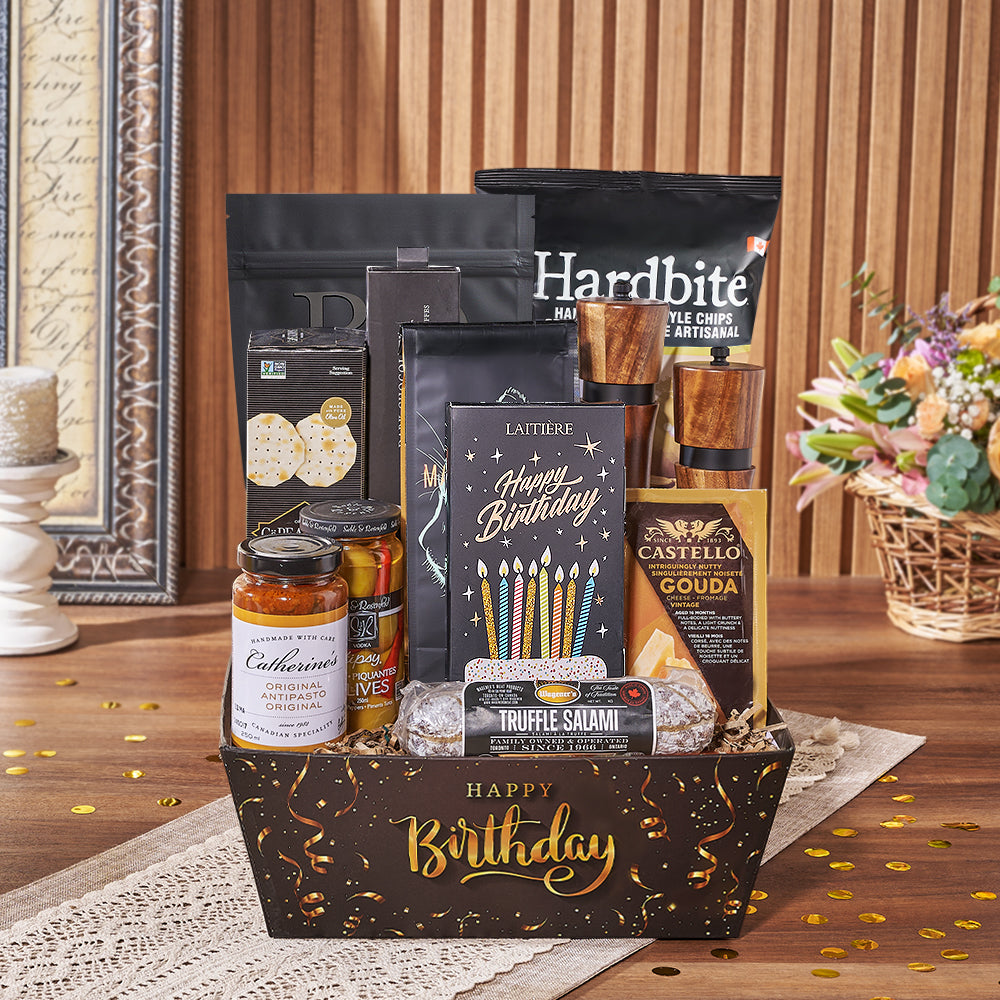 Birthday Gourmet Snack Gift Basket – how the gift is presented