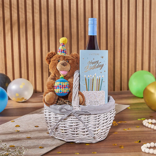 Birthday Wine & Bear Gift Basket from Boston Baskets - Wine Gift Set - Boston Delivery.