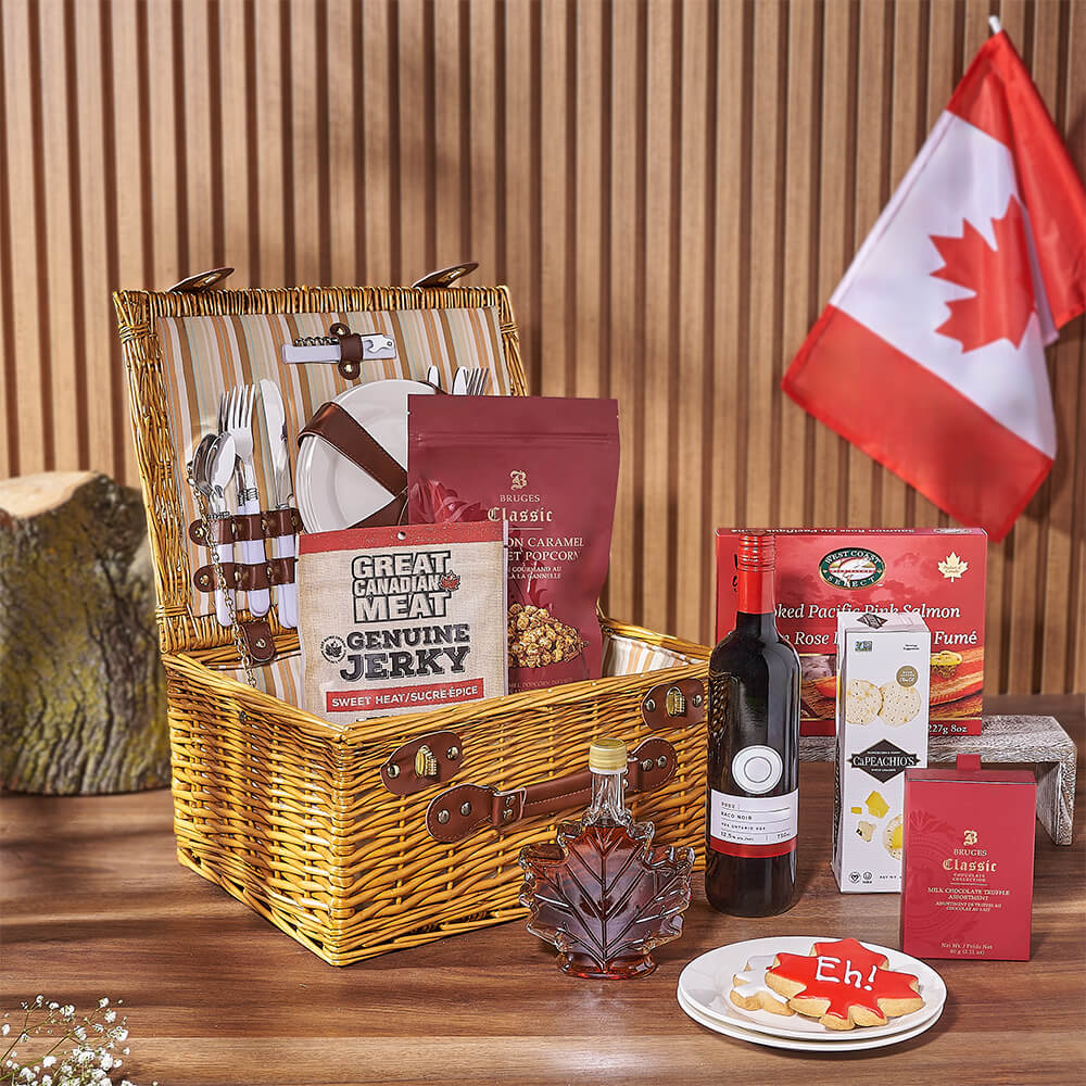 Canada Day Picnic Gift Basket from Boston Baskets - Wine Gift Set - Boston Delivery