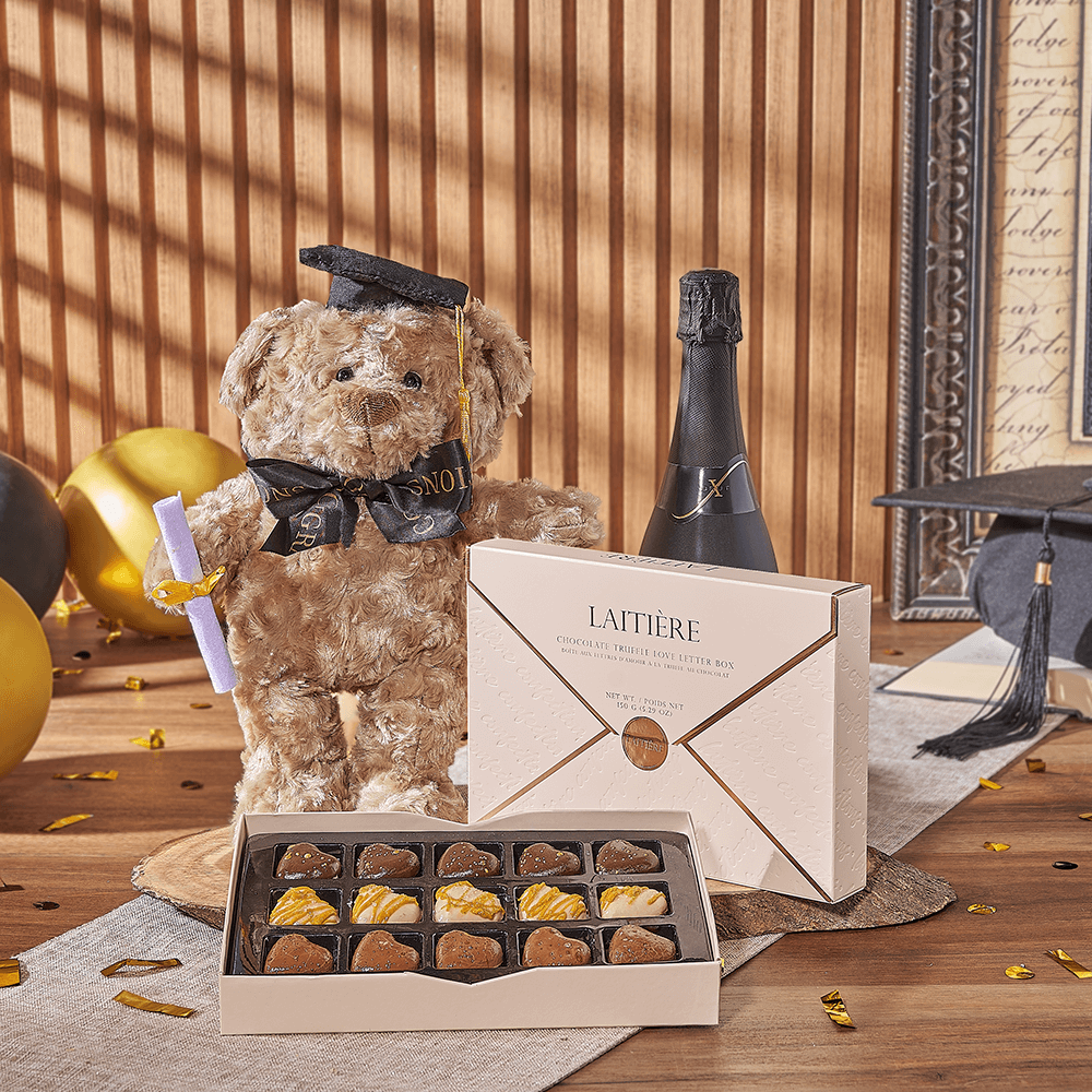 Sparkling Wine and Bear Graduation Gift – how the gift is presented