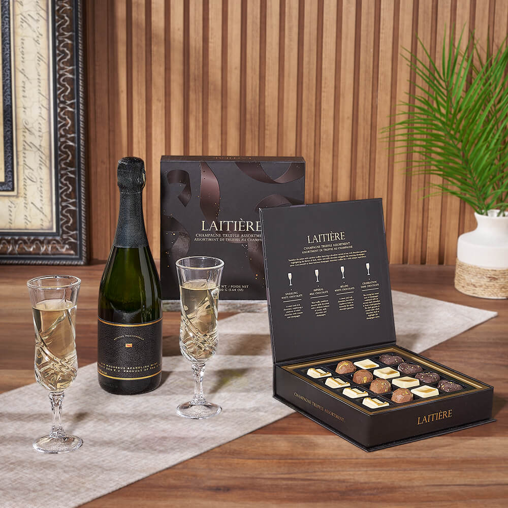 Champagne & Truffles for Two Gift from Boston Baskets - Champagne Gift Set - Boston Delivery.