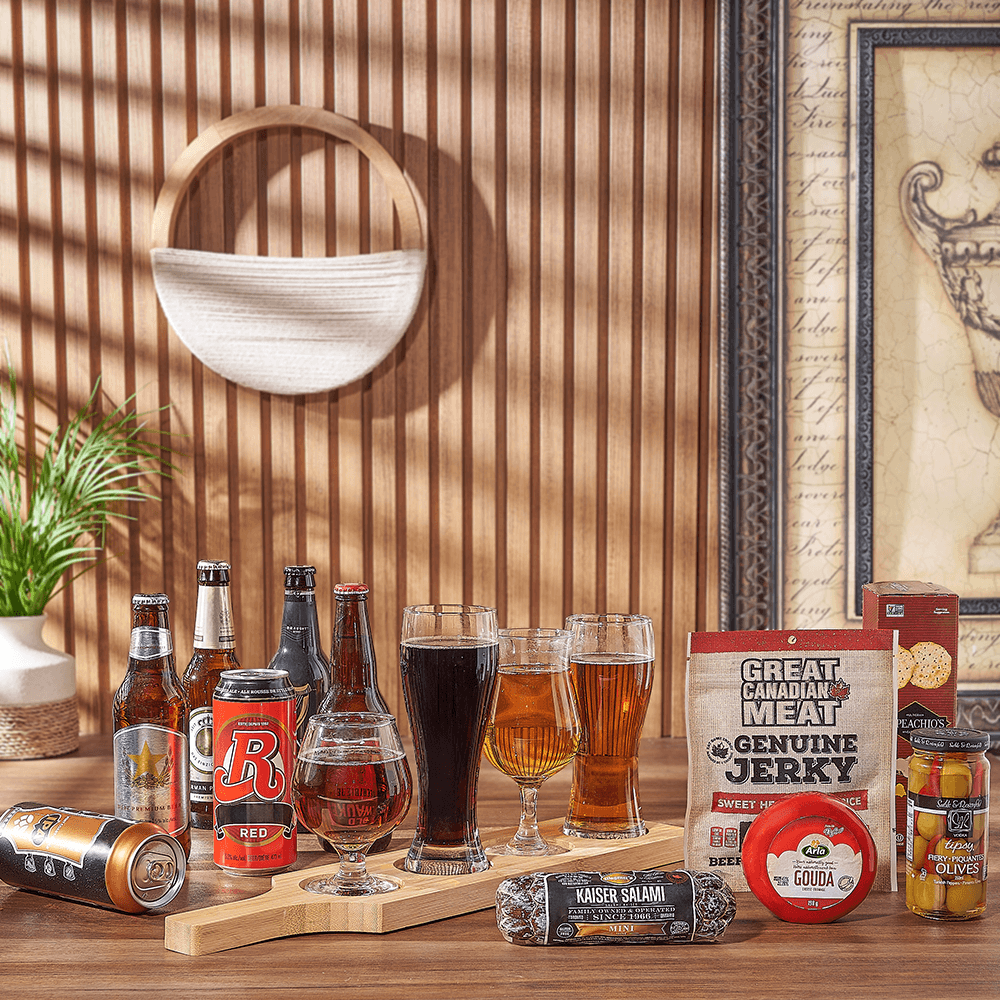 Gourmet Snack and Six Beer Flight Board Gift – how the gift is presented