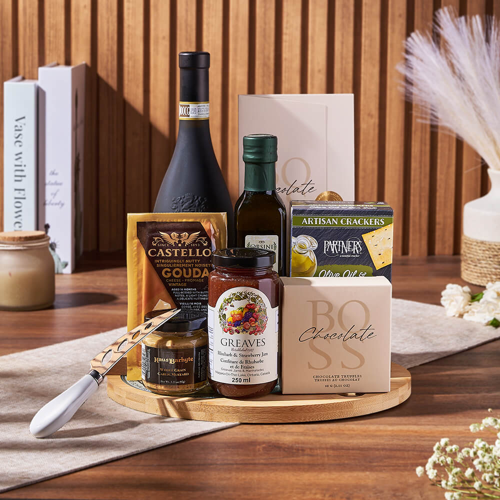 Cheese and Truffle Wine Gift Basket – how the gift is presented