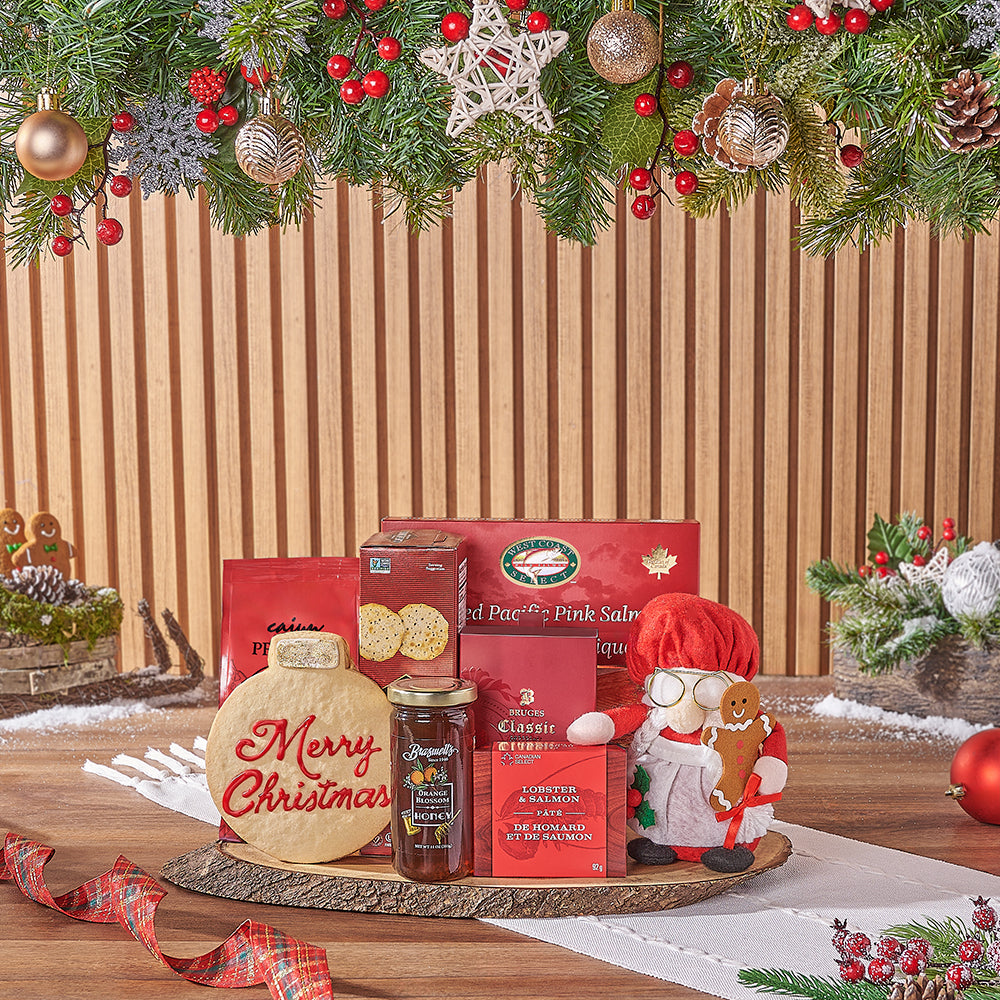 Premium Christmas Gift Box Featuring Smoked Salmon and Chocolates – how the gift is presented