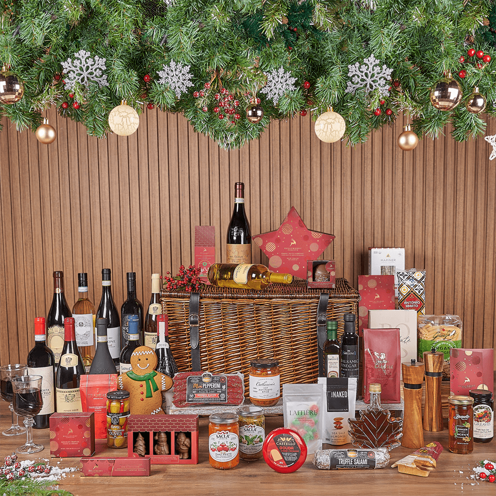 Luxury Holiday Wine Gift Basket – how the gift is presented