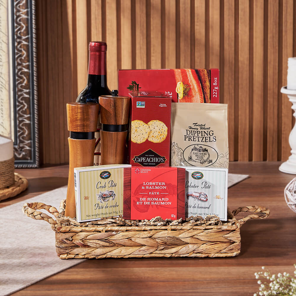 Wine and West Coast Seafood Basket – how the gift is presented