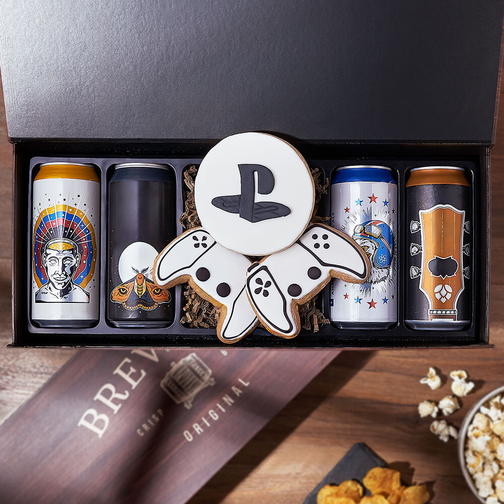 Beer Gift Basket with Gaming Cookies – how the gift is presented