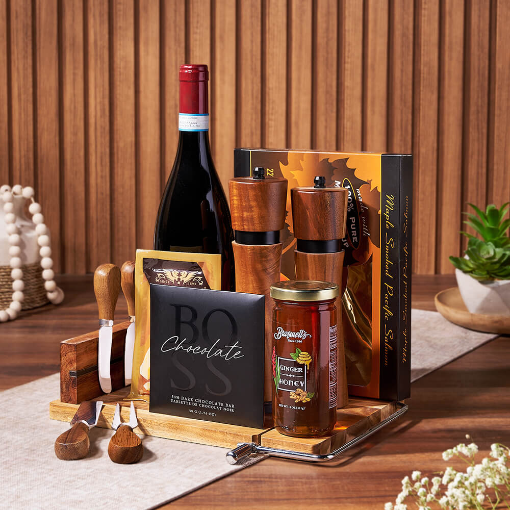 Wine and Ginger Honey Gift Basket – how the gift is presented